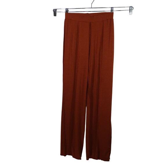 Brown 2-Piece Ribbed Long Sleeve Crop Top and Wide Leg Pants Women Size L - Picture 5 of 16